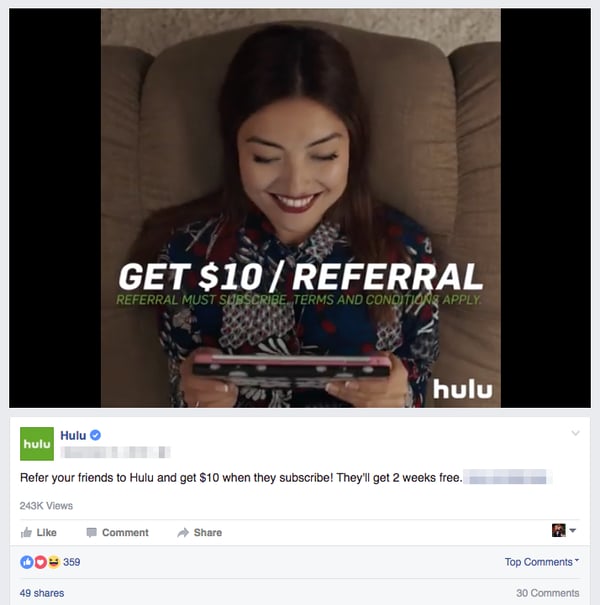 referral marketing examples hulu